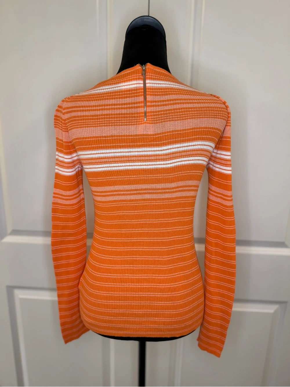 J. Crew Orange & White Striped Ribbed Long Sleeve Top